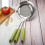 Stainless Steel Long Green Handle Spoon Strainer For Kitchen 10