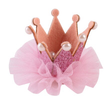 Children's Lace 3D Crown Hairpin Barrette For Birthday Gift (Pink)