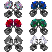 6Pairs Small Titanium Earrings Studs with Cz for Women Fashion Jewelry