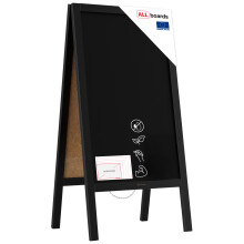 Pavement Sign with Black Varnished Wooden Frame 100x50cm, Sidewalk Advertising Board Chalkboard A-Frame