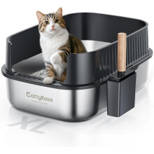 Stainless Steel Cat Litter Box, XXL Litter Box with High Sides,Easy to Clean,Non-Sticky,Leak and Splash Proof(Gray),with Cat Litter Scoop.
