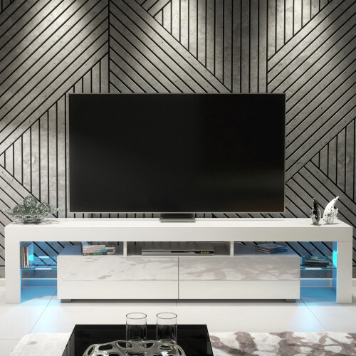 Creative Furniture Nova 200cm TV Unit LED - White Gloss Doors