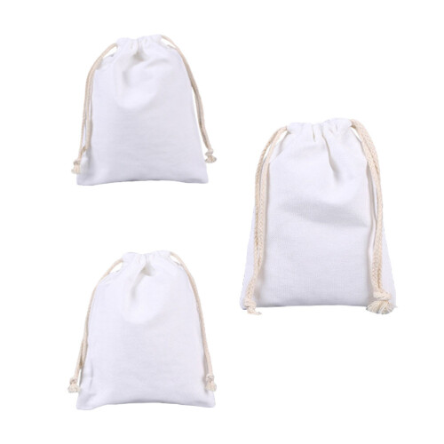 3Pcs White Drawstring Storage Bags Soft Cloth Packaging Pouches 1