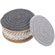 8Pcs Round Cotton Woven Coasters Non-Slip Heat Insulated Drink Mats
