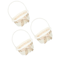 3Pcs Plastic Cloth Woven Basket with Handle Multipurpose Flower Holder
