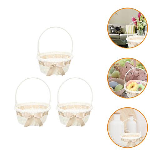 3Pcs Plastic Cloth Woven Basket with Handle Multipurpose Flower Holder 2