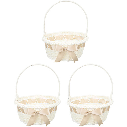 3Pcs Plastic Cloth Woven Basket with Handle Multipurpose Flower Holder 1