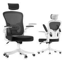 (Weiß)Ergonomischer Bürostuhl mit Kopfstütze & Lendenstütze