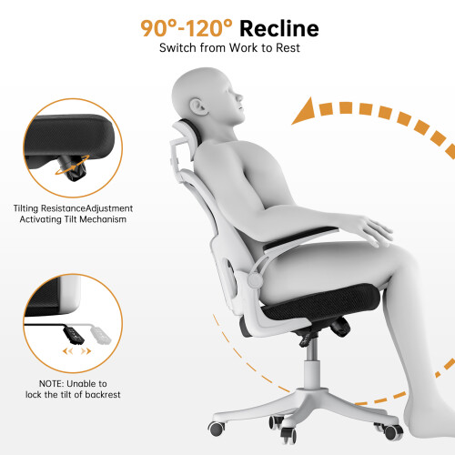 (White)Ergonomic Office Chair with Adjustable Headrest,Mesh Back 2