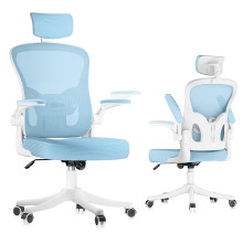 (Blau)Ergonomischer Bürostuhl mit Kopfstütze & Lendenstütze