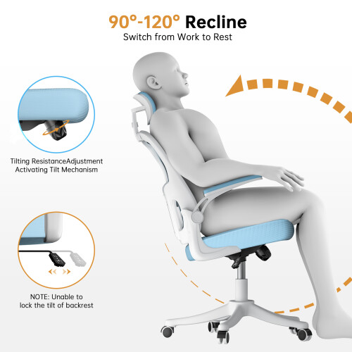(Blue)Ergonomic Office Chair with Adjustable Headrest,Mesh Back 2