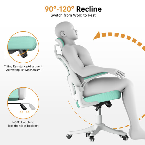 (Green) Ergonomic Office Chair with Adjustable Headrest,Mesh Back 2