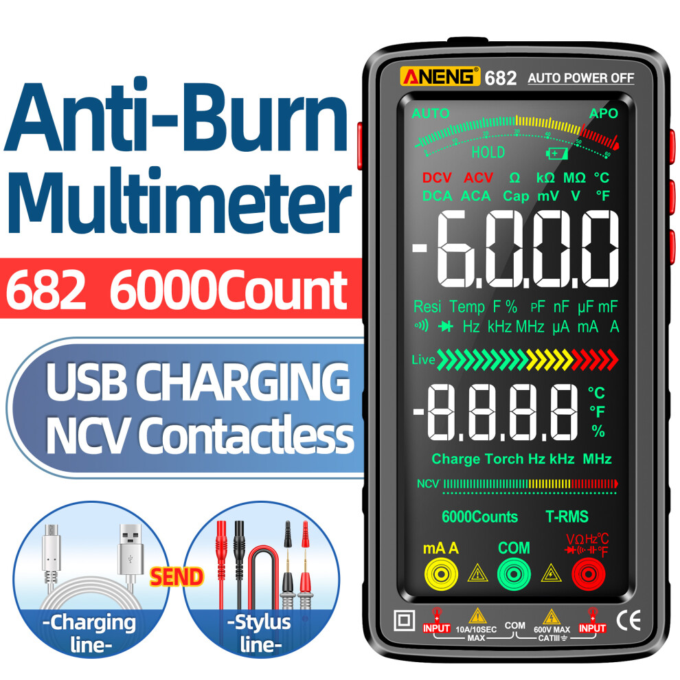 6000 Counts Smart Digital Multimeter Aneng 682 W/ Ncv & Anti-Burn Feature 8071353361256