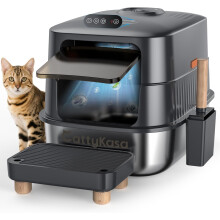 Odor Control XL Stainless Steel Litter Box,3-in-1 Enclosed High Side Cat Litter Box with High Lid for Cats,with Scoop & Filter Pedal