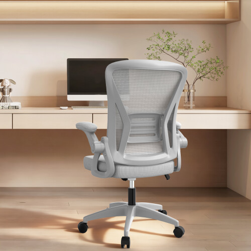 (Grey)Ergonomic Mesh Office Chair with Adjustable Headrest,Arms