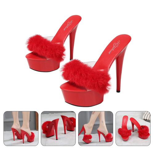 1 paar met pluizige , teenslippers 2