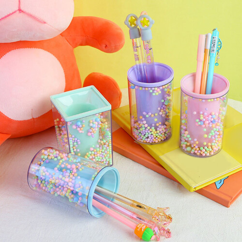 2St Stationery Holder Roze Acryl Met Ontwerp 2