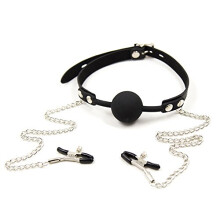 Ball Gag and Nipple Clamps (Black) BDSM Ball Gag With Nipple Clamps Kit