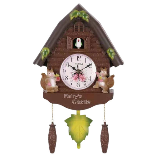 Cuckoo Clock 16.5 x 10.2 Inches With Singing Bird Leaf Pendulum And Adjustable-Volume Wall Clock