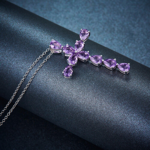 18K White Gold Plated Amethyst Cross Necklace 2