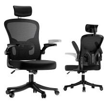 (Schwarz)Ergonomischer Bürostuhl mit Kopfstütze & Lendenstütze