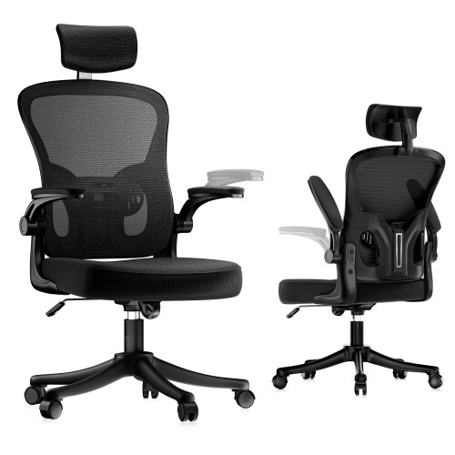 (Black) Ergonomic Office Chair with Adjustable Headrest,Mesh Back