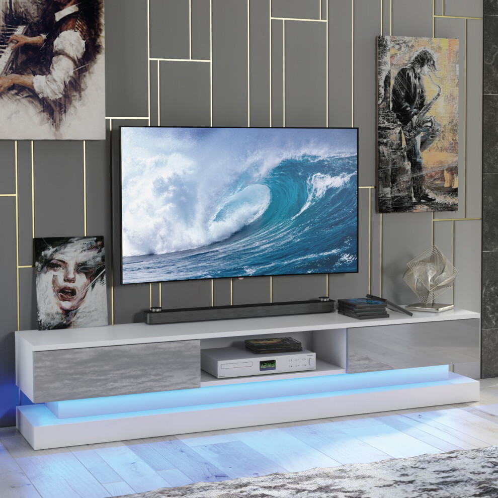 Creative Furniture Bloom 180Cm Tv Unit Led - White & Grey Gloss Doors