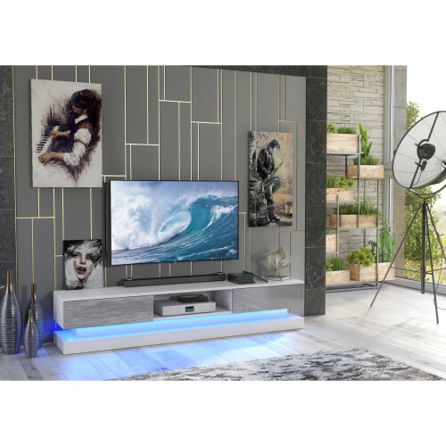 Creative Furniture Bloom 180cm TV Unit LED - White & Grey Gloss Doors 2