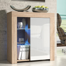 Serene 83cm Sideboard LED - Oak & White Gloss Doors