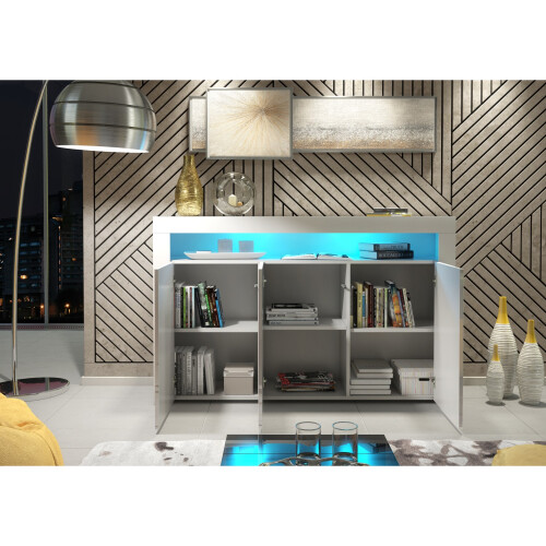 Creative Furniture Aether 155cm Sideboard LED - White Gloss Doors 2