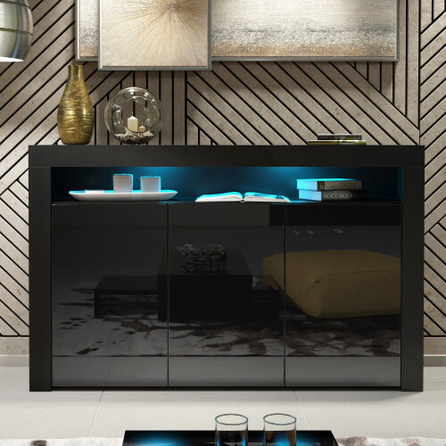 Creative Furniture Aether 155cm Sideboard LED - Black Gloss Doors