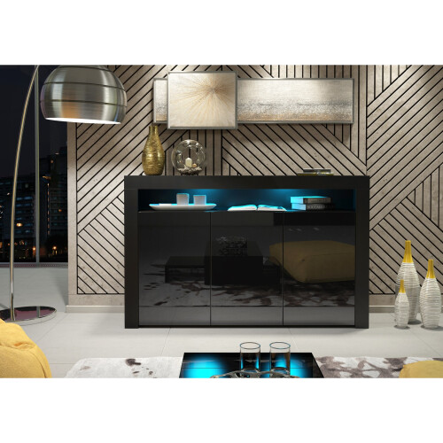 Creative Furniture Aether 155cm Sideboard LED - Black Gloss Doors 1