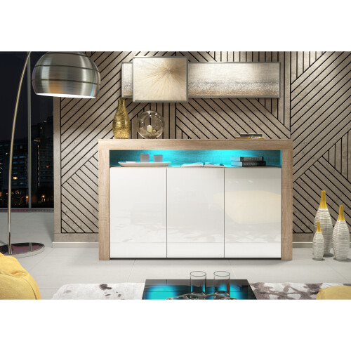 Creative Furniture Aether 155cm Sideboard LED - Oak & White Gloss Doors 1