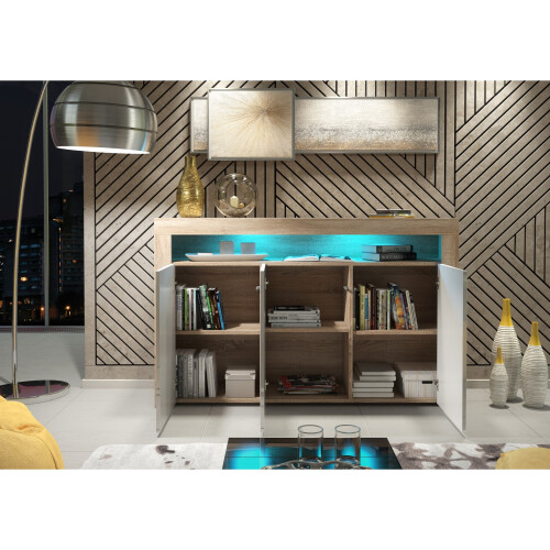 Creative Furniture Aether 155cm Sideboard LED - Oak & White Gloss Doors 2