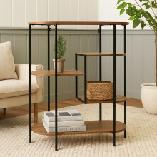 Wood Metal Oval Shelving Unit Display Bookcase