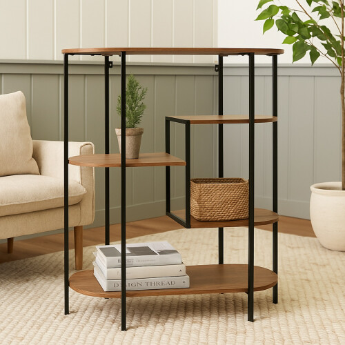 Gr8 Home Wood Metal Oval Shelving Unit Display Bookcase