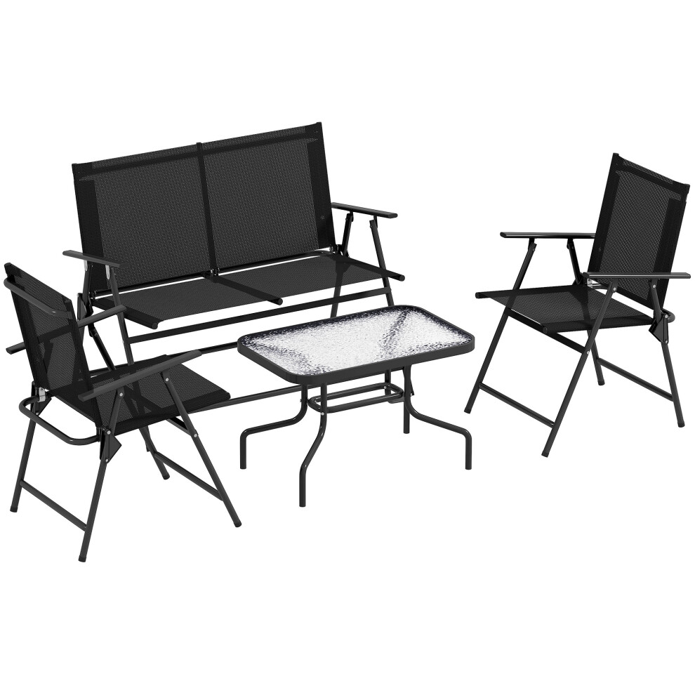 Metal Garden Sofa Set Four-Piece Black Durable Outdoor Furniture for Patio and Garden-image-OPC-PKZGMCH-NEW