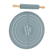 Large Grey Silicone Rolling Pin and Kneading Pad for Pastry and Dough Baking