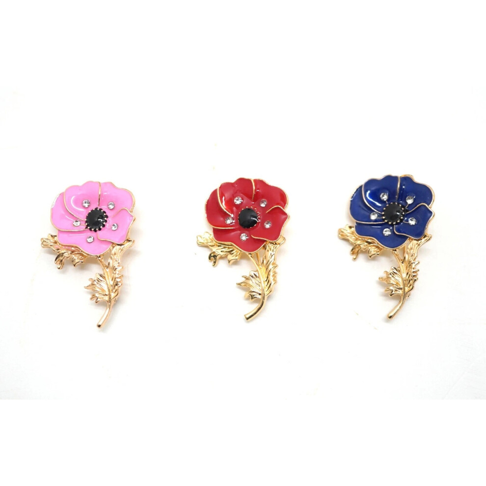 Dreddish Pin Enamel Red Poppy Brooch Crystal Floral Pin Badge on OnBuy