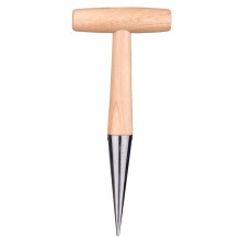 Hand Dibber With Lightweight Wooden Handle, Traditional Garden Tool, Wood And Stainless Steel Punch For Planting Seeds