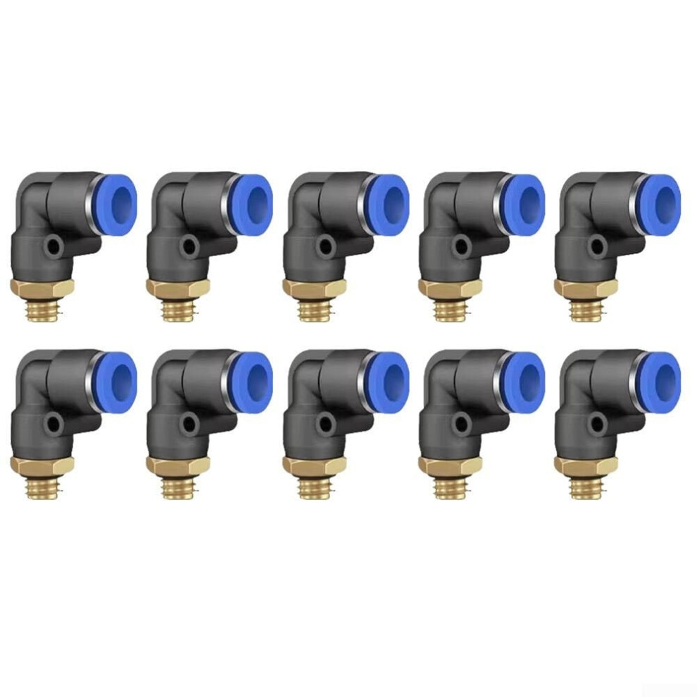 Pack Of 10 Pl4m5 Quick Connect Hose Fittings For Pu And Nylon Tubes, Glue-Coated Threads, Elliptical Release Ring, Blue 9354506208349
