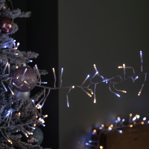Premier 9.3m 720 LED Christmas Cluster String Lights with Timer in White & Warm White on Clear Cable 1