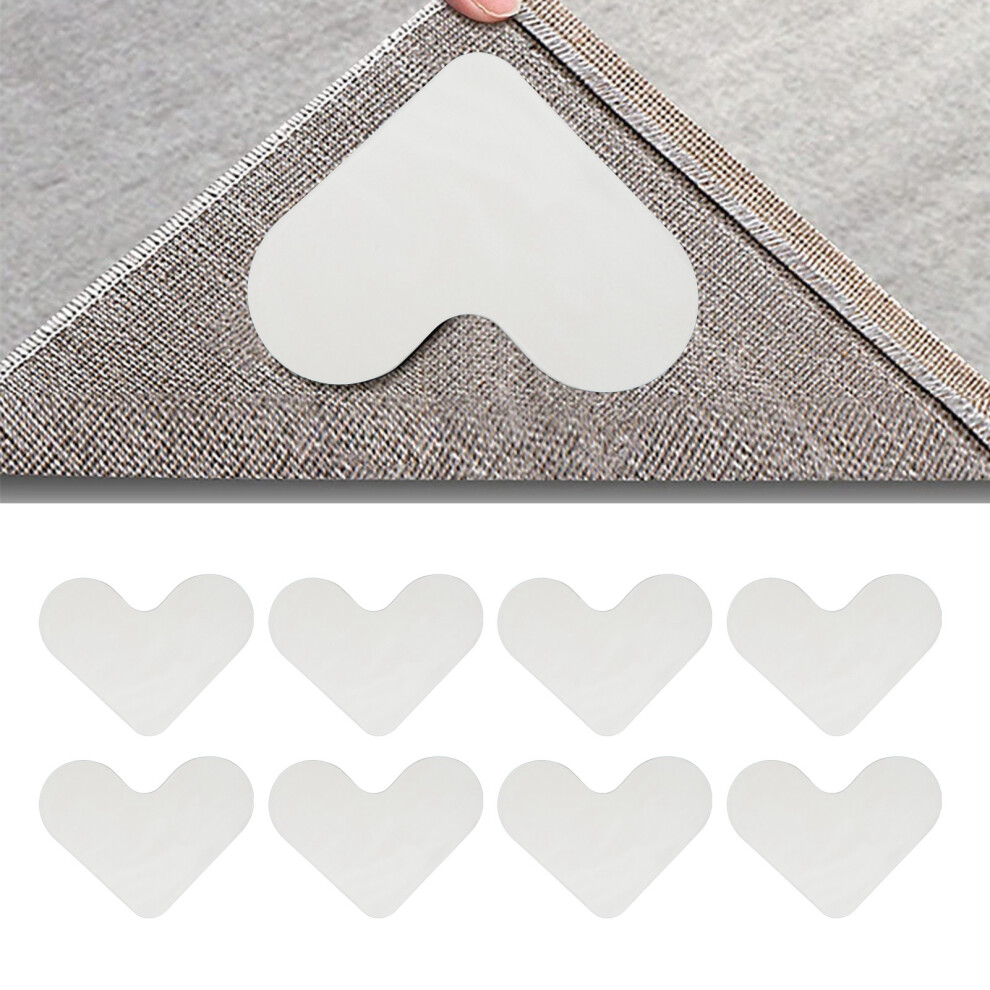 8pcs White Heart-Shaped Washable PU Carpet Tape for Hardwood Floors & Tiles
