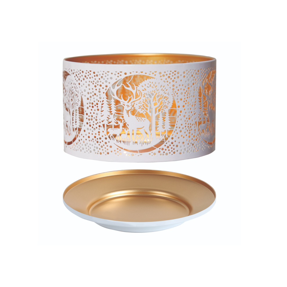 Aromatize Aroma Jar Candle Metal Silhouette Shade & Tray Set - & Deer White/Gold