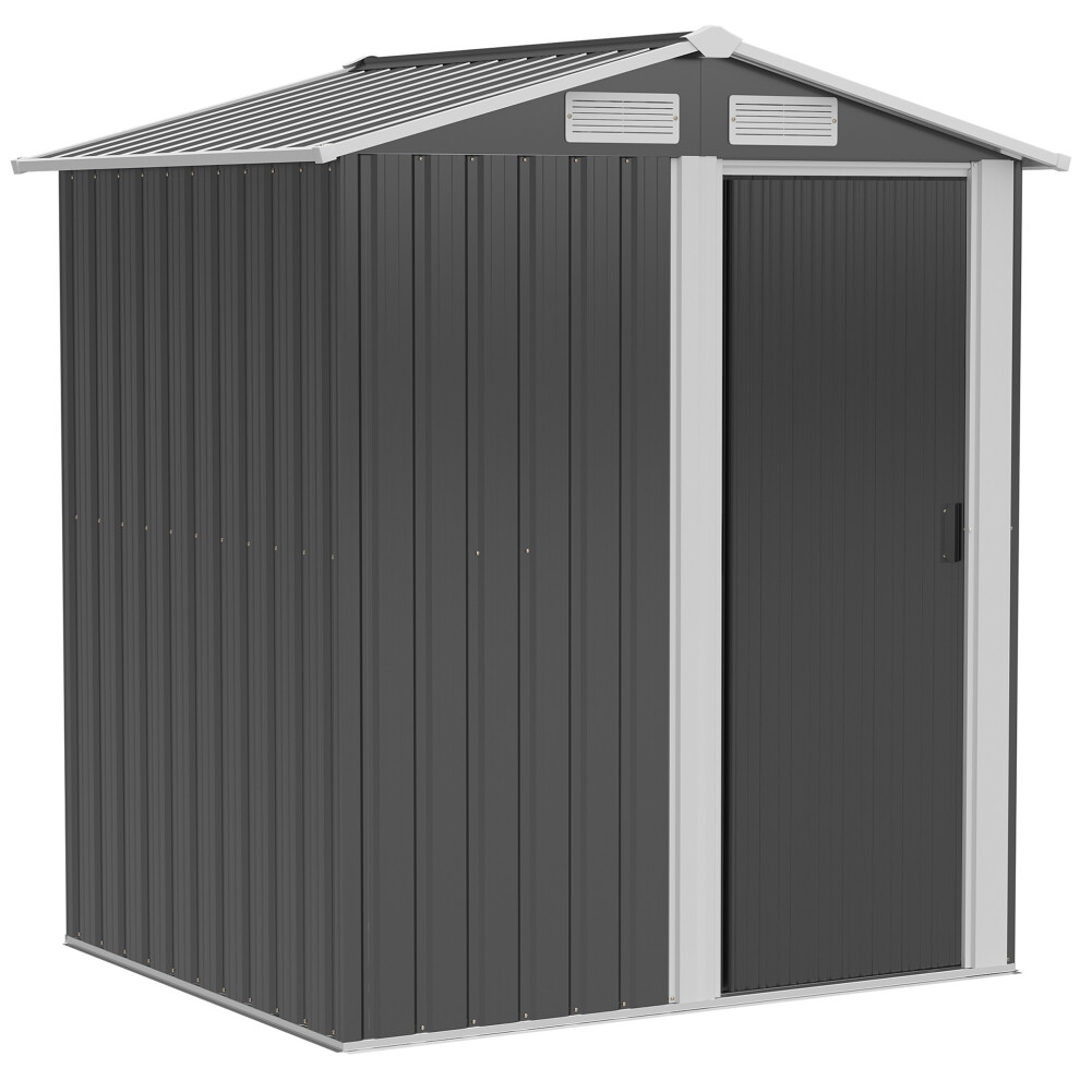 Garden Metal Tool Storage Shed with Sliding Door Sloped Roof & Foundation Kit Grey 152x132x188cm-image-OPC-PKZHK98-NEW