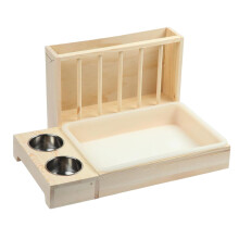 Vertical Woods Food Dispenser For Small Animals Rabbits Spill Proof Feeding Bowl With Detachable Tray Cage