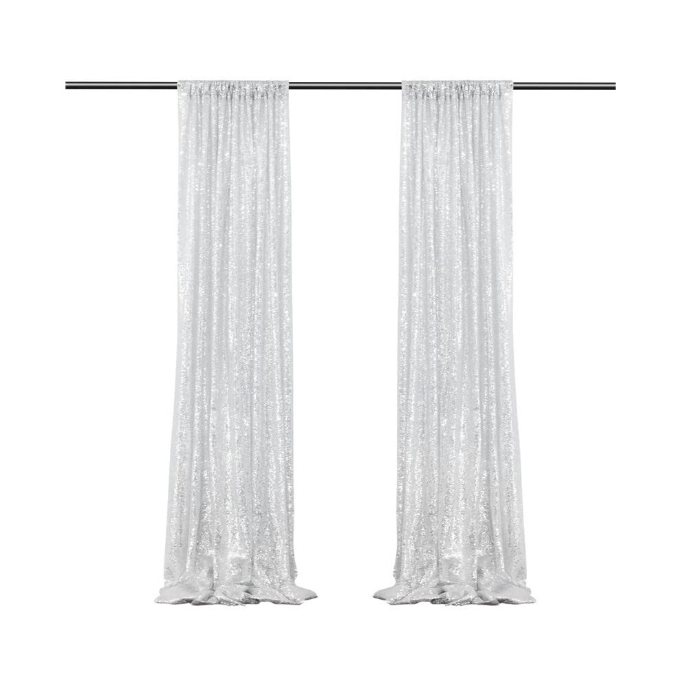 Silver Sequin Backdrop Curtains 2 Panels 2 Ft x 8 Ft For Party And Wedding-image-OPC-PKZHNM6-NEW