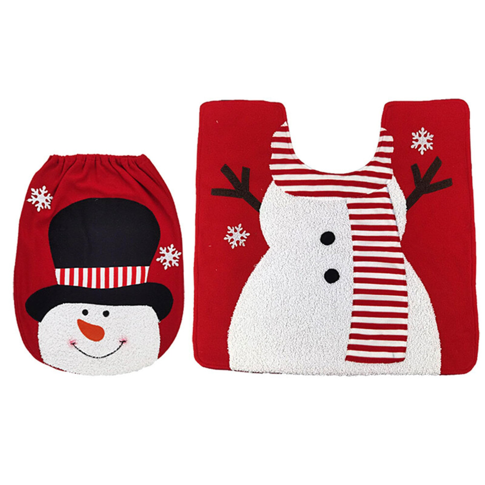 Toilet Seat 2 Pieces Set Christmas Santa Snowman Design Floor Mat