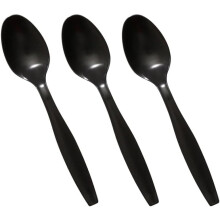 ECONX 50PCS x Disposable Black Plastic Spoons Reusable Heavy Duty Cutlery Spoon For Wedding Catering Party Events