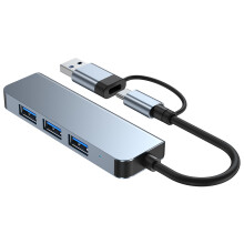 Type-C 4-in-1 USB Hub 5Gbps Slim Aluminum 90x28x10mm Gray